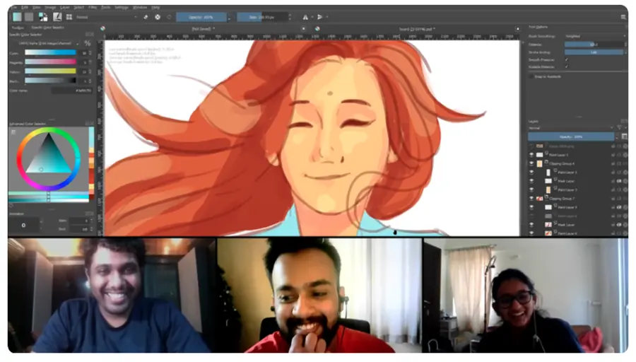 Padmashree paints the heroine live over a video call while the team watches