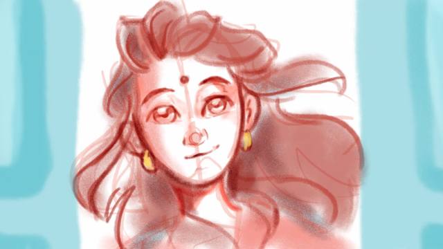 An early sketch of her, soft pencil and watercolor